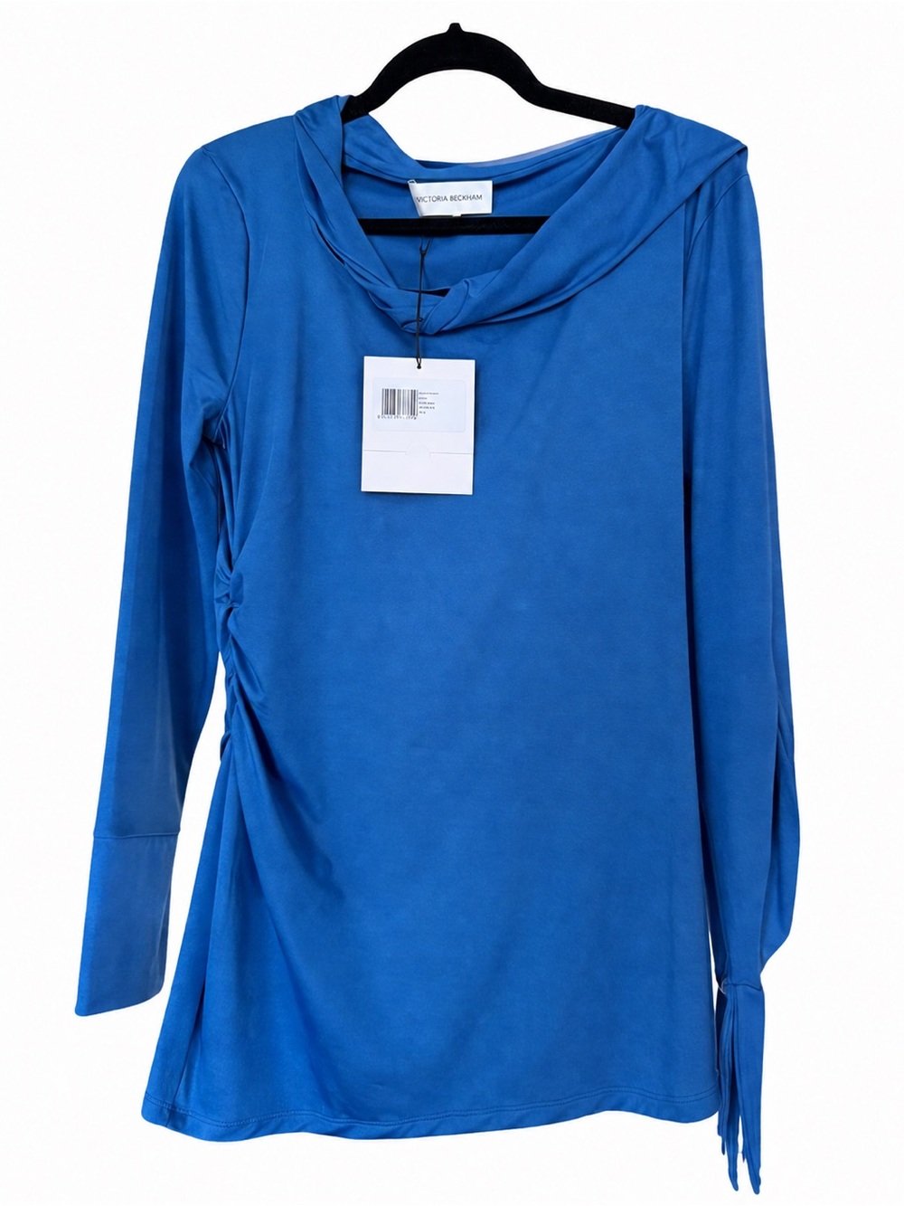 Victoria Beckham Long Sleeve Draped Jersey Top Ocean Blue Size 8 NWT